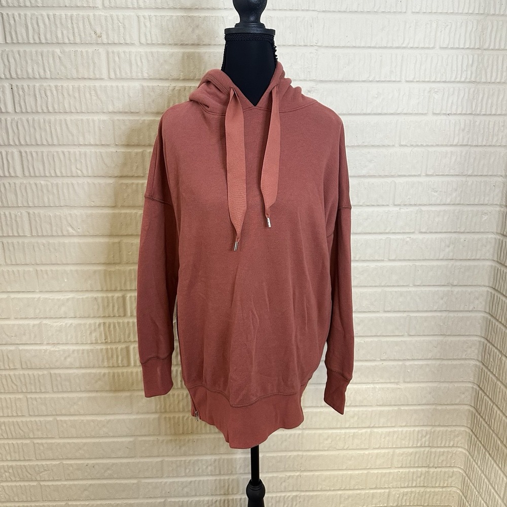 Aerie Hooded Sweatshirt Sz XS Rust Orange Oversized Side Slit Pullover Lounge